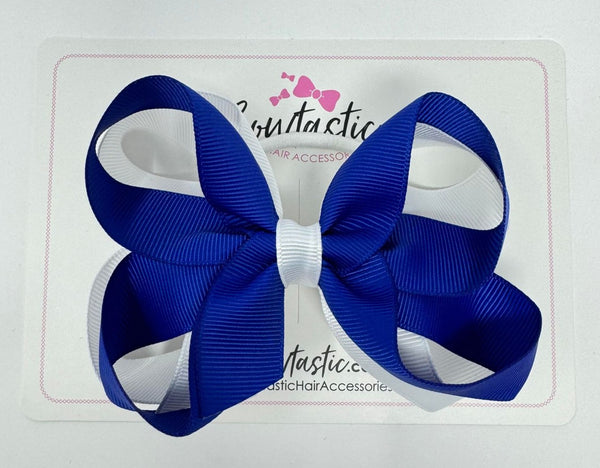 4 Inch 2 Layer Bow Bobble - Cobalt & White