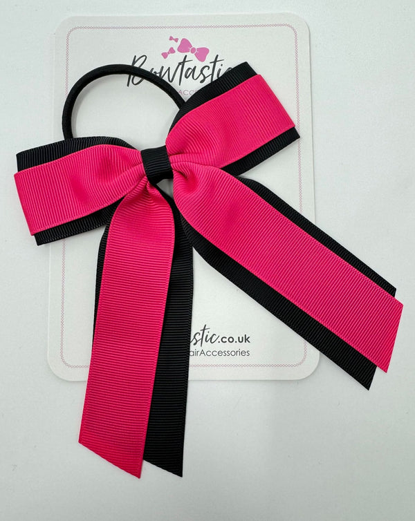 4.5 Inch Tail Bow Bobble - Shocking Pink & Black