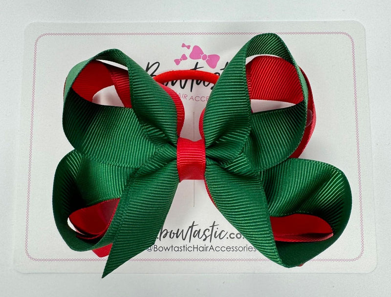 4 Inch 2 Layer Bow Bobble - Forest Green & Red