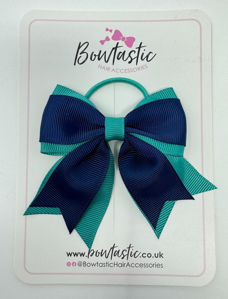 3 Inch Flat 2 Layer Tail Bow Thin Elastic - Jade Green & Navy