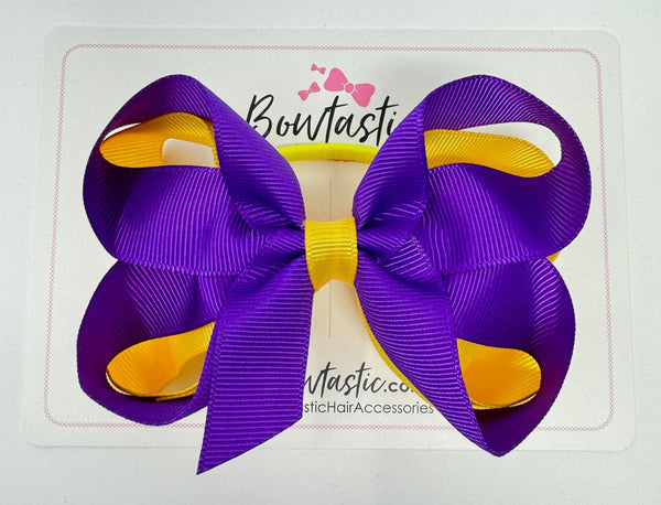 4 Inch 2 Layer Bow Bobble - Purple & Yellow Gold