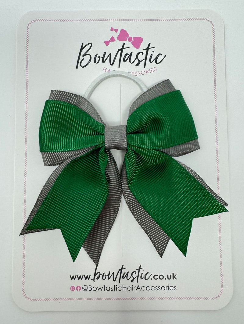 3 Inch Flat 2 Layer Tail Bow Thin Elastic - Forest Green & Metal Grey