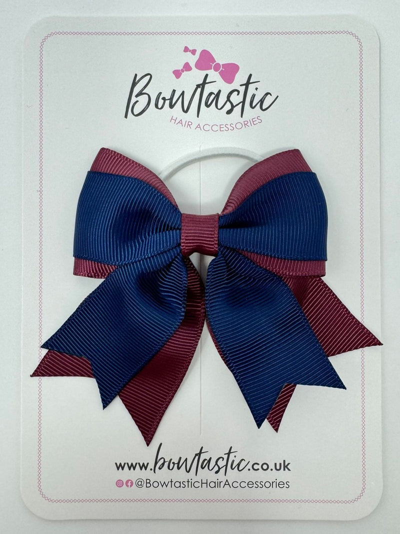 3 Inch Flat 2 Layer Tail Bow Thin Elastic - Burgundy & Navy