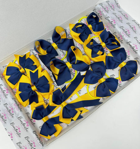 School Bundle - 5 Matching Pairs - Navy & Yellow Gold - Bobbles