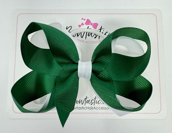 4 Inch 2 Layer Bow Bobble - Forest Green & White