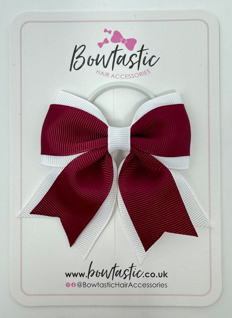 3 Inch Flat 2 Layer Tail Bow Thin Elastic - Wine & White