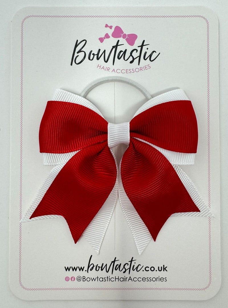 3 Inch Flat 2 Layer Tail Bow Thin Elastic - Red & White