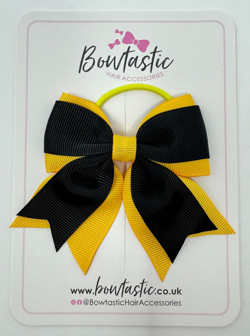 3 Inch Flat 2 Layer Tail Bow Thin Elastic - Black & Yellow Gold