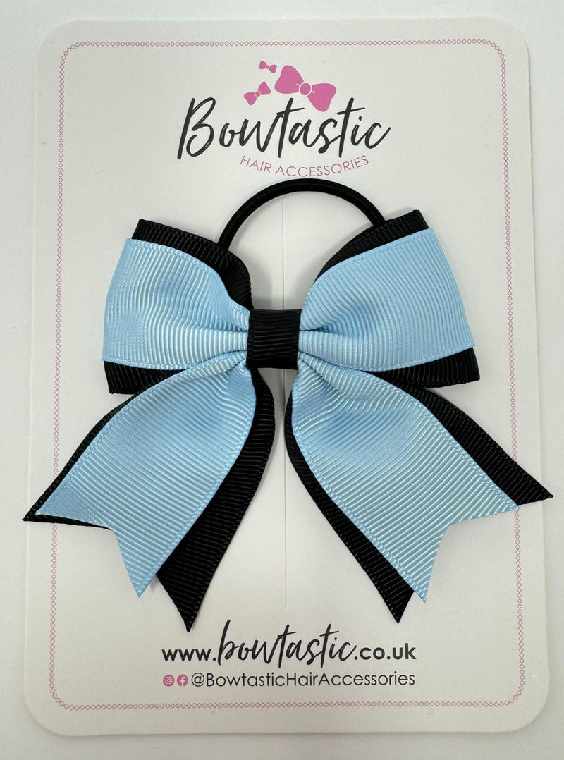 3 Inch Flat 2 Layer Tail Bow Thin Elastic - Black & Blue Topaz