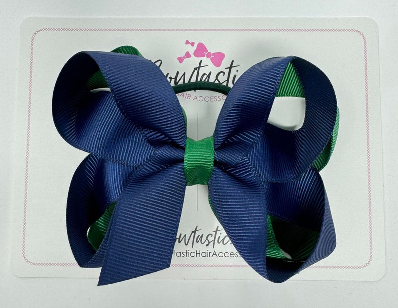 4 Inch 2 Layer Bow Bobble - Forest Green & Navy