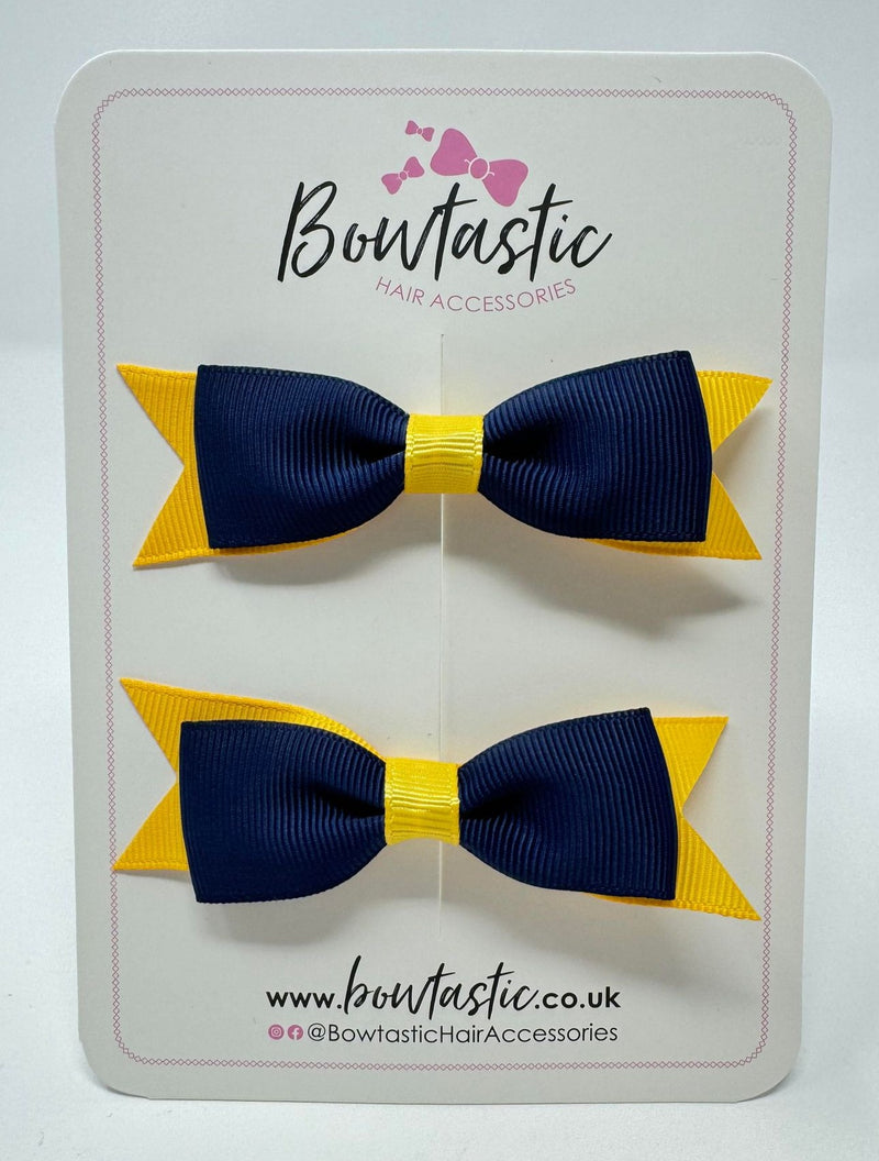 3 Inch Flat Bow - Navy & Yellow Gold - 2 Pack