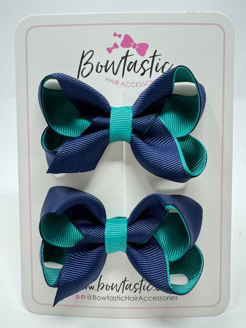 3 Inch Bow - Jade Green & Navy - 2 Pack