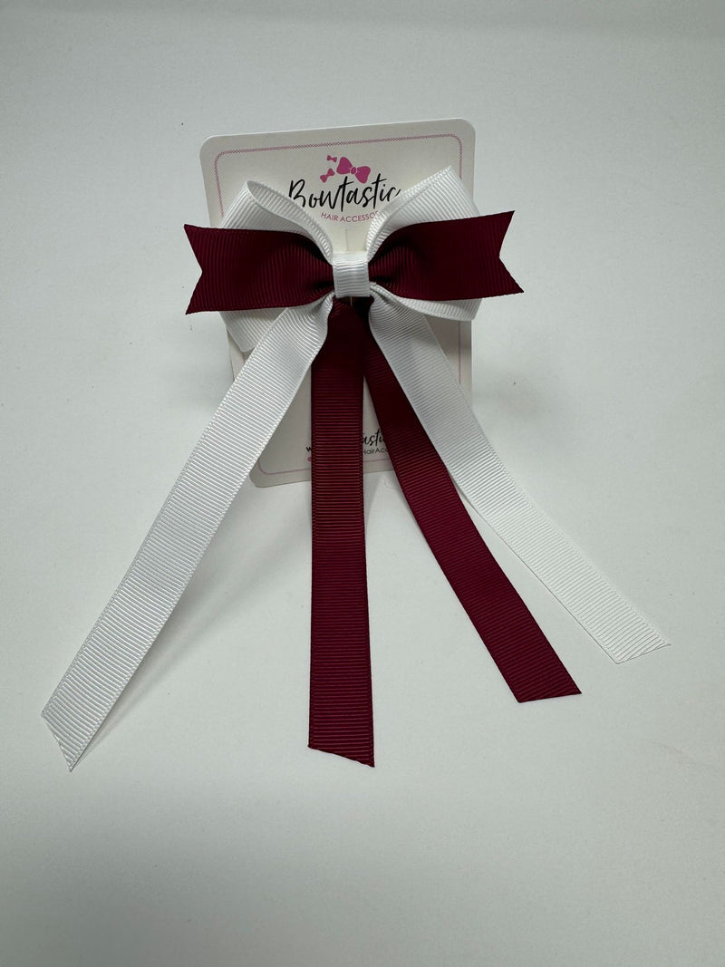 3.5 Inch Flat Ribbon Tail Bow - Wine & White