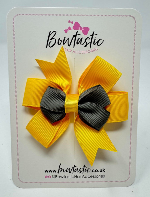 3 Inch 2 Layer Pinwheel Bow - Yellow Gold & Metal Grey