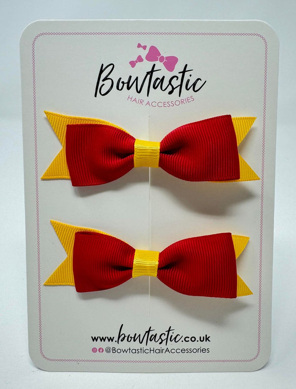 3 Inch Flat Bow - Red & Yellow Gold - 2 Pack