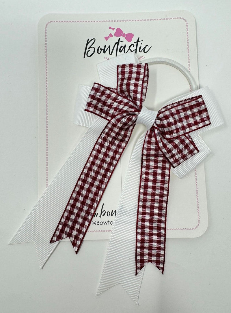 4 Inch Double Tail Bow Bobble - Burgundy & White Gingham
