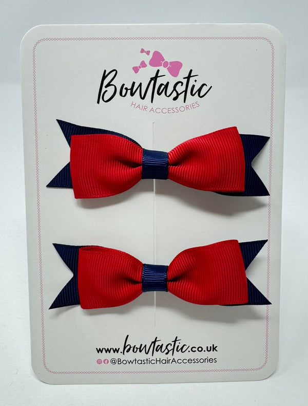 3 Inch Flat Bow - Red & Navy - 2 Pack