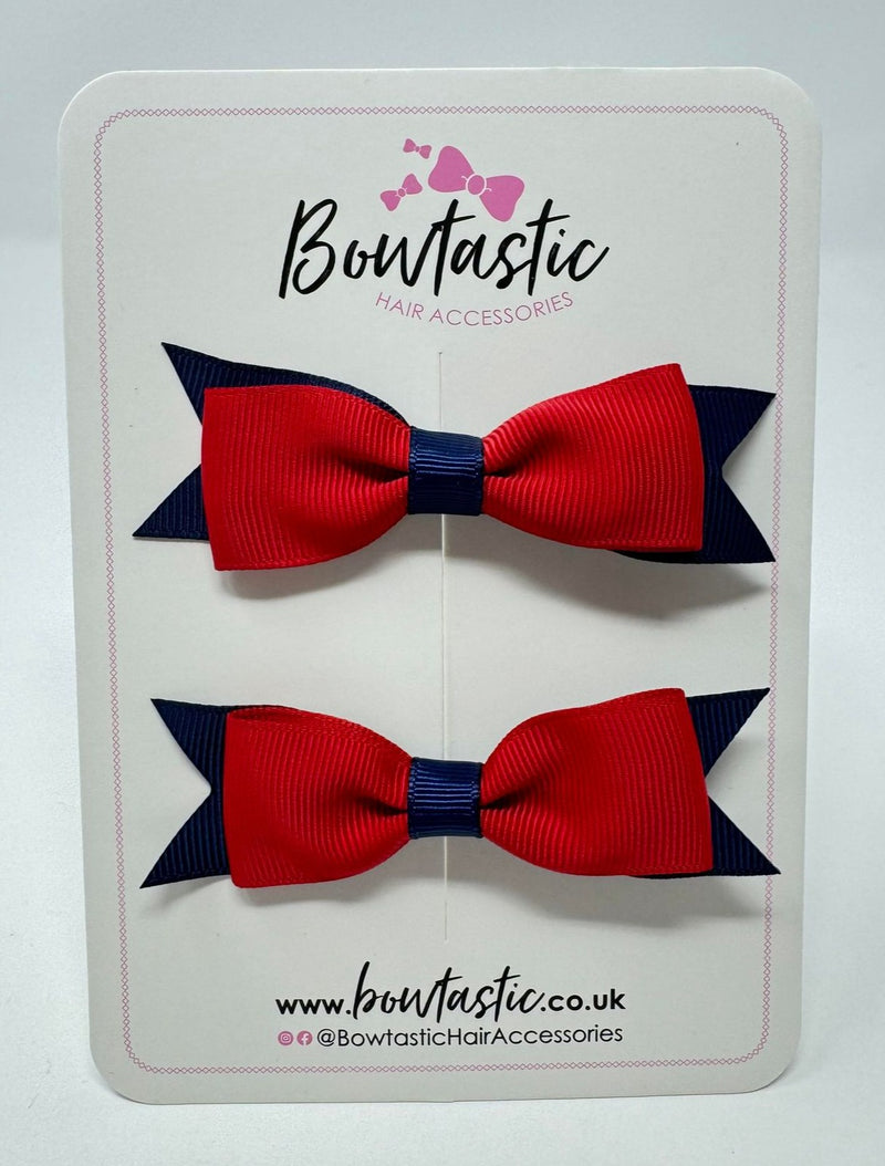 3 Inch Flat Bow - Red & Navy - 2 Pack