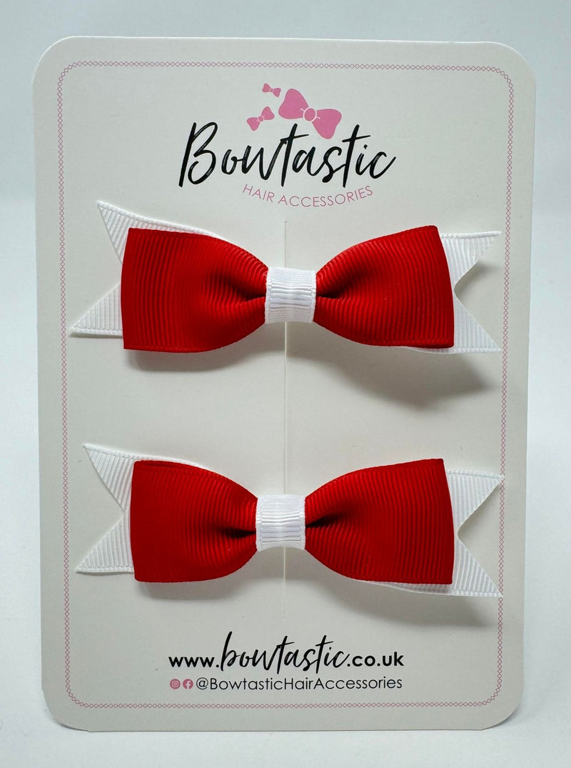 3 Inch Flat Bow - Red & White - 2 Pack