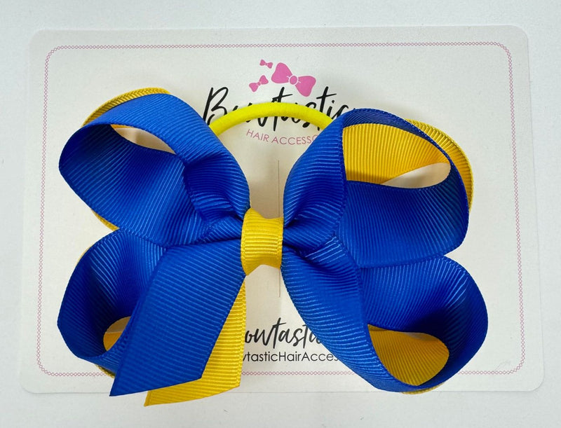 4 Inch 2 Layer Bow Bobble - Royal Blue & Yellow Gold