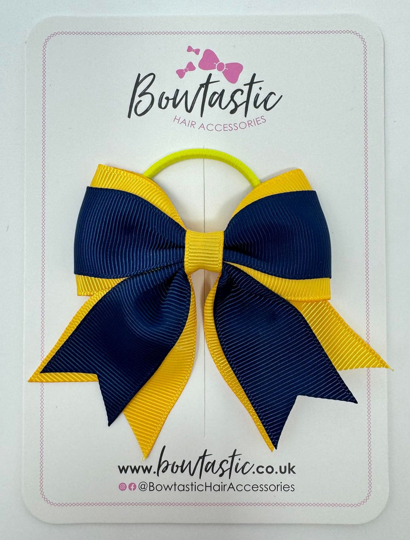 3 Inch Flat 2 Layer Tail Bow Thin Elastic - Navy & Yellow Gold