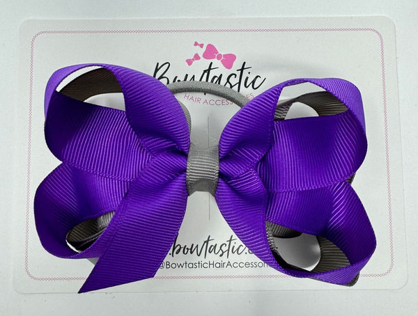 4 Inch 2 Layer Bow Bobble - Purple & Metal Grey