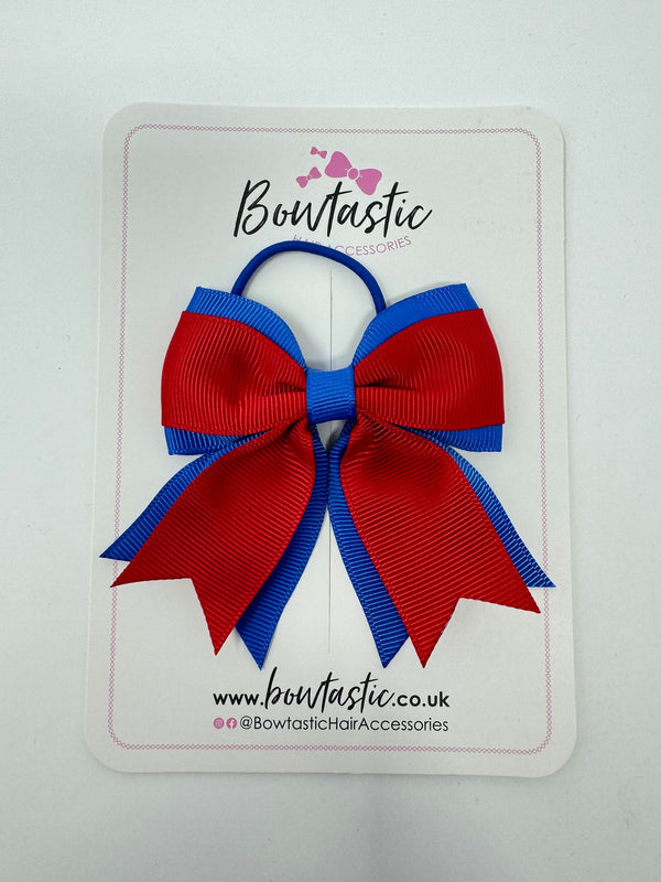 3 Inch Flat 2 Layer Tail Bow Thin Elastic - Red & Royal Blue