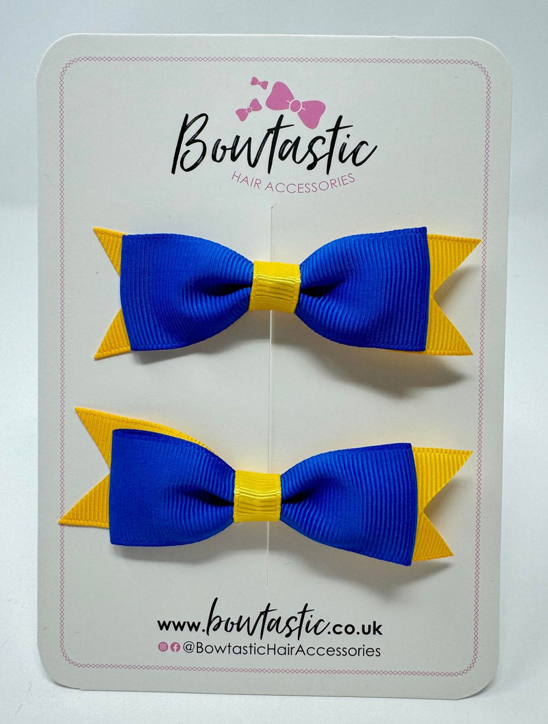 3 Inch Flat Bow - Royal Blue & Yellow Gold - 2 Pack