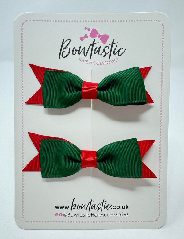 3 Inch Flat Bow - Forest Green & Red - 2 Pack