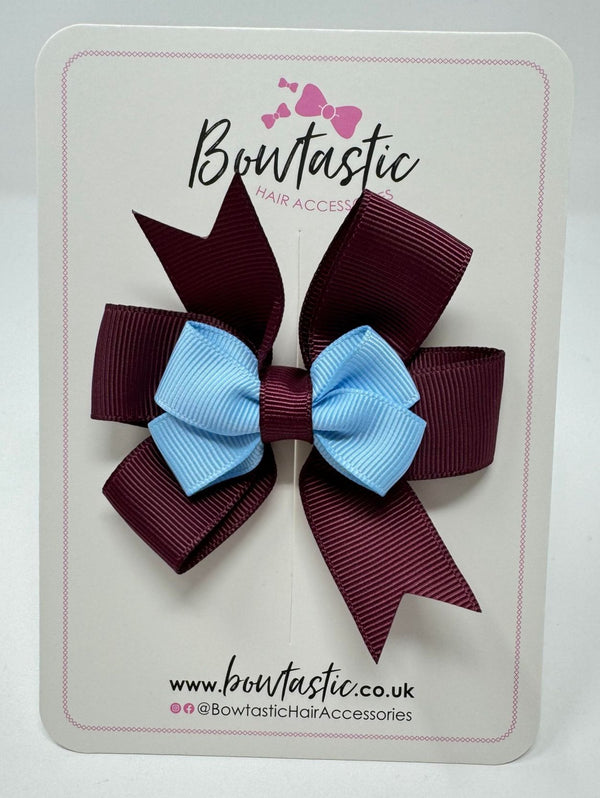 3 Inch 2 Layer Pinwheel Bow - Burgundy & Blue Topaz