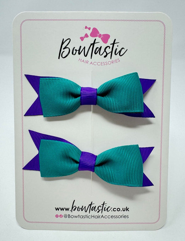 3 Inch Flat Bow - Purple & Jade Green - 2 Pack