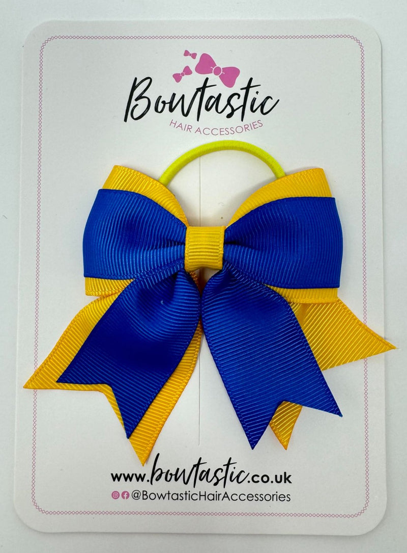 3 Inch Flat 2 Layer Tail Bow Thin Elastic - Royal Blue & Yellow Gold