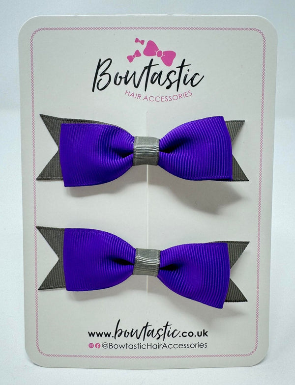 3 Inch Flat Bow - Purple & Metal Grey - 2 Pack