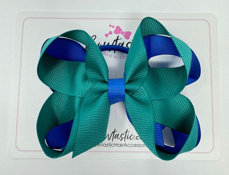 4 Inch 2 Layer Bow Bobble - Royal Blue & Jade Green