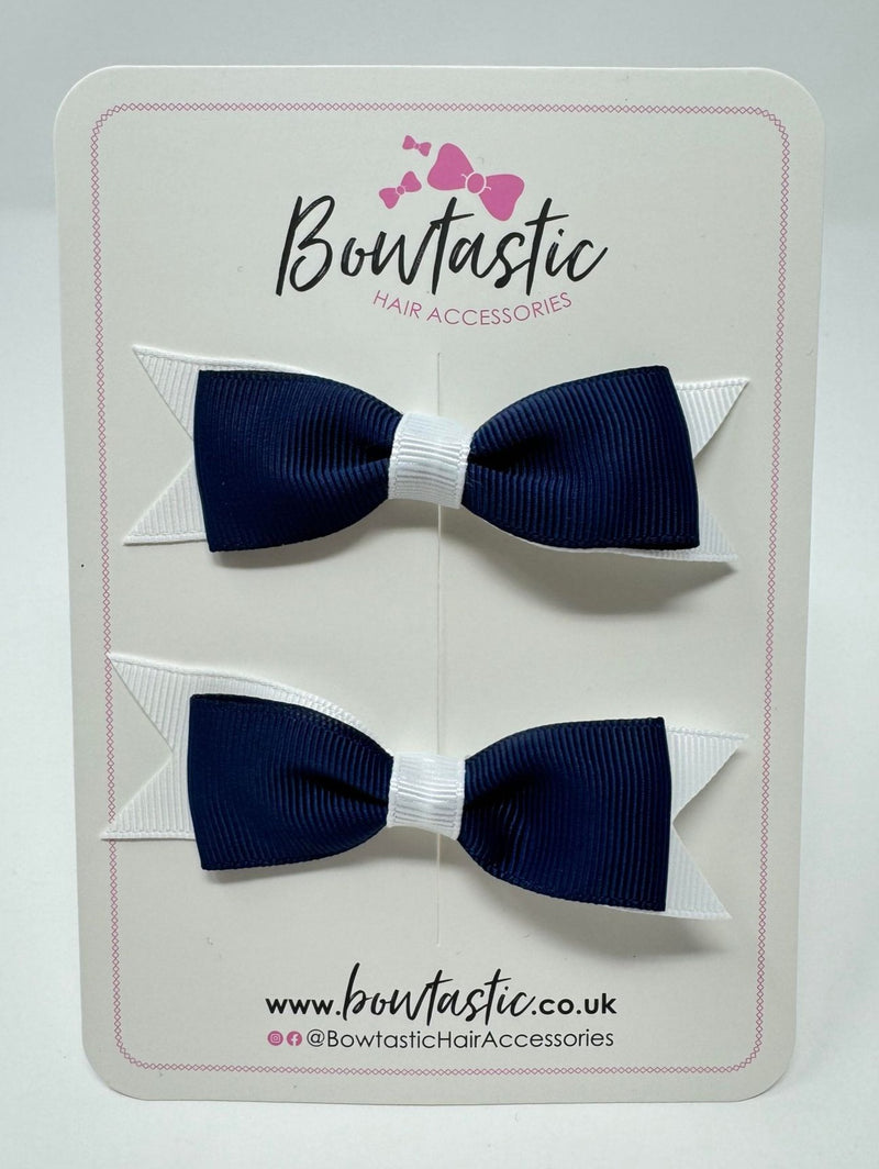 3 Inch Flat Bow - Navy & White - 2 Pack