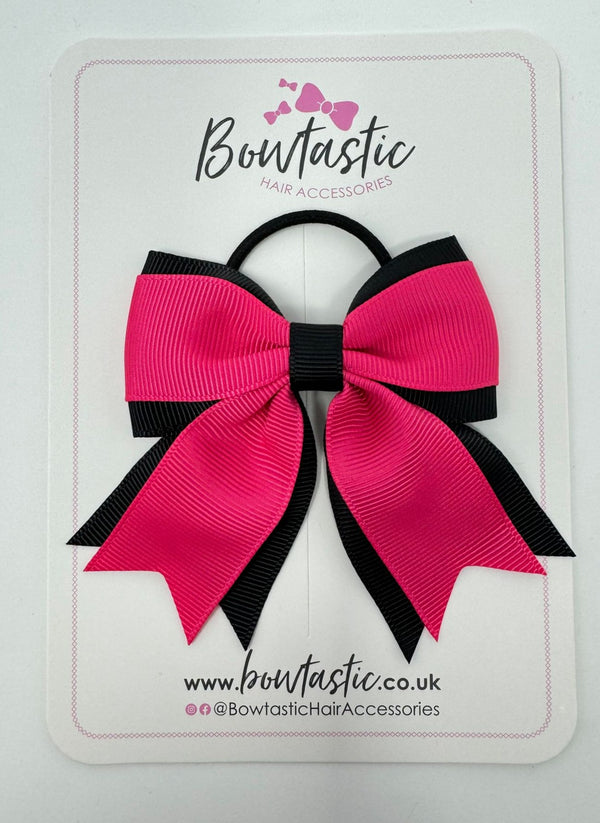 3 Inch Flat 2 Layer Tail Bow Thin Elastic - Shocking Pink & Black