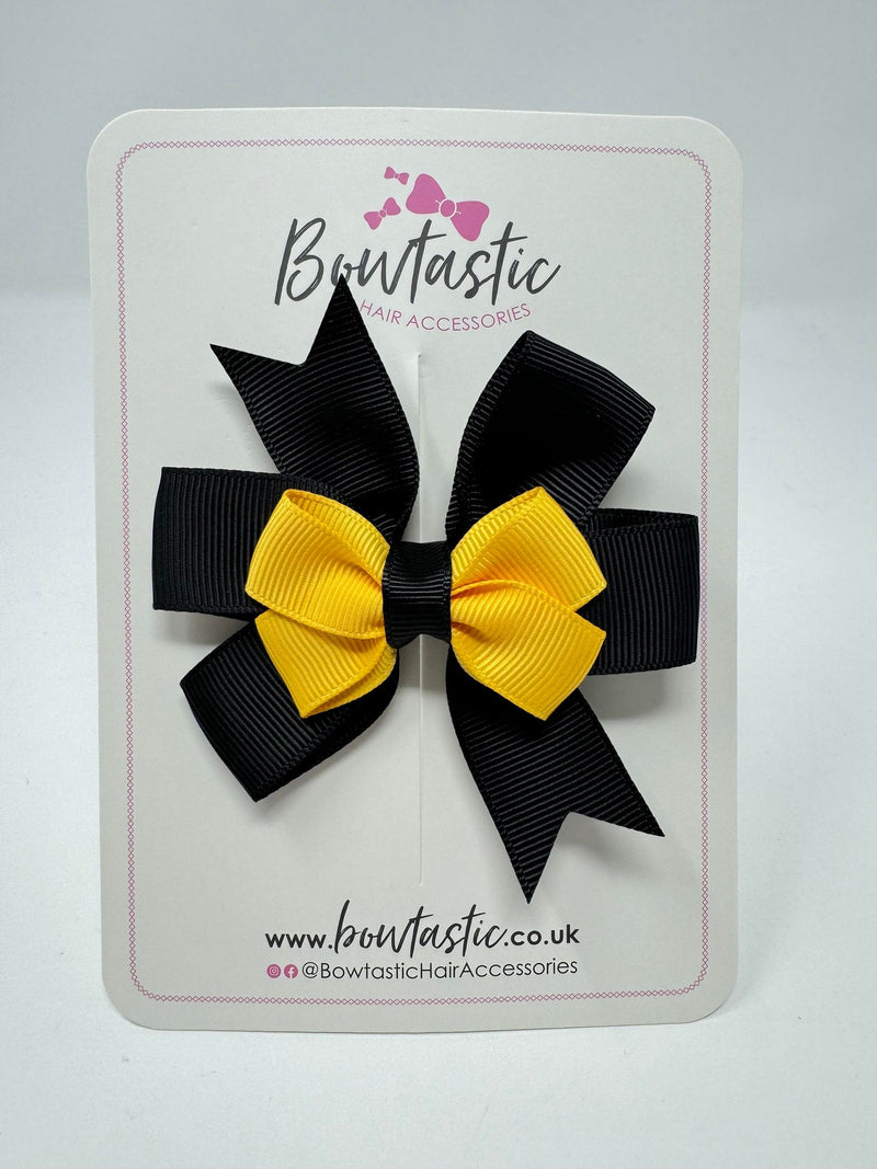 3 Inch 2 Layer Pinwheel Bow - Black & Yellow Gold