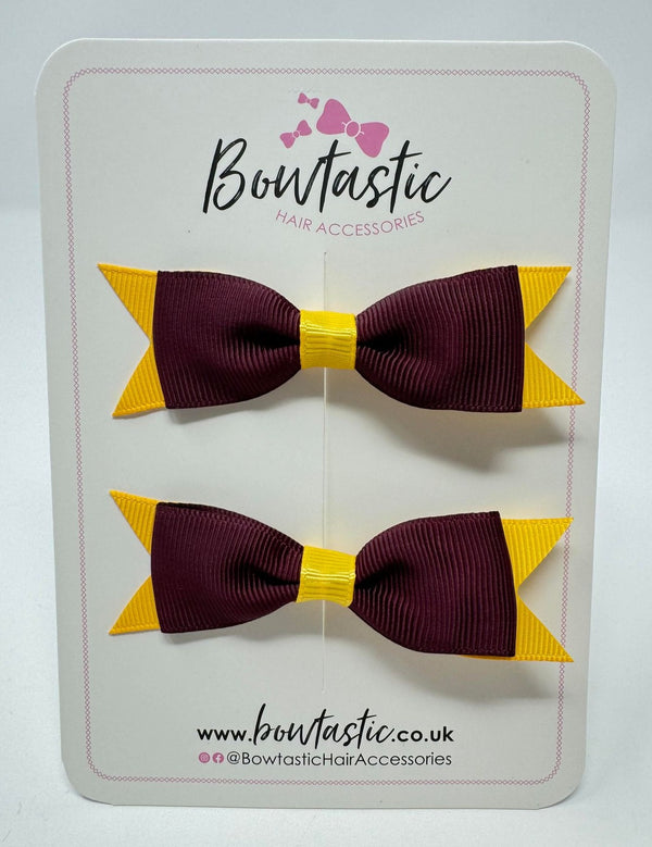 3 Inch Flat Bow - Burgundy & Yellow Gold - 2 Pack