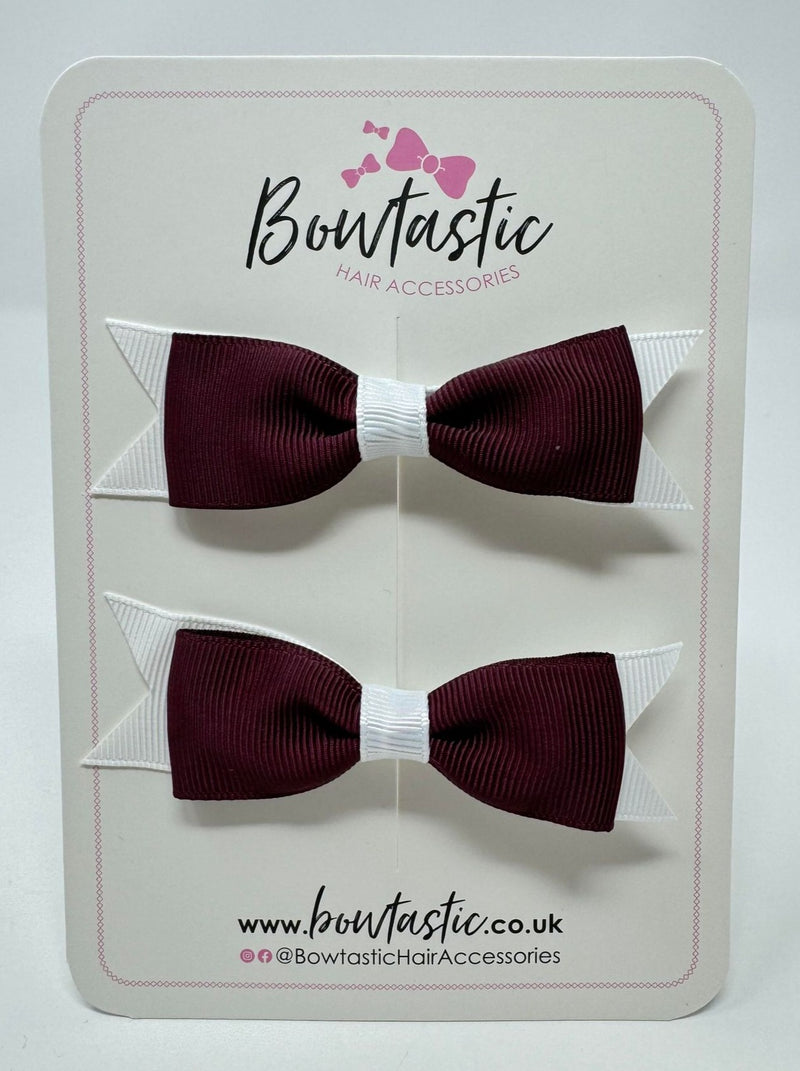 3 Inch Flat Bow - Burgundy & White - 2 Pack