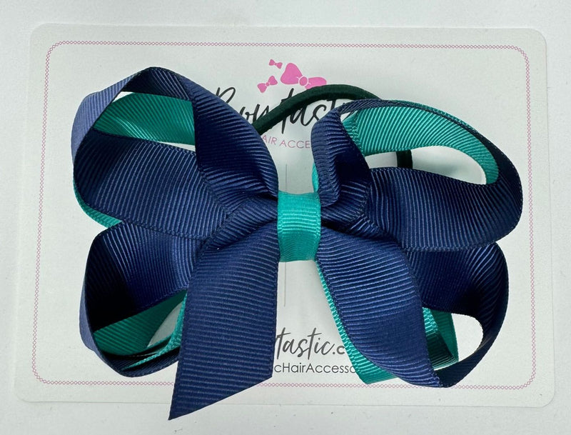 4 Inch 2 Layer Bow Bobble - Jade Green & Navy