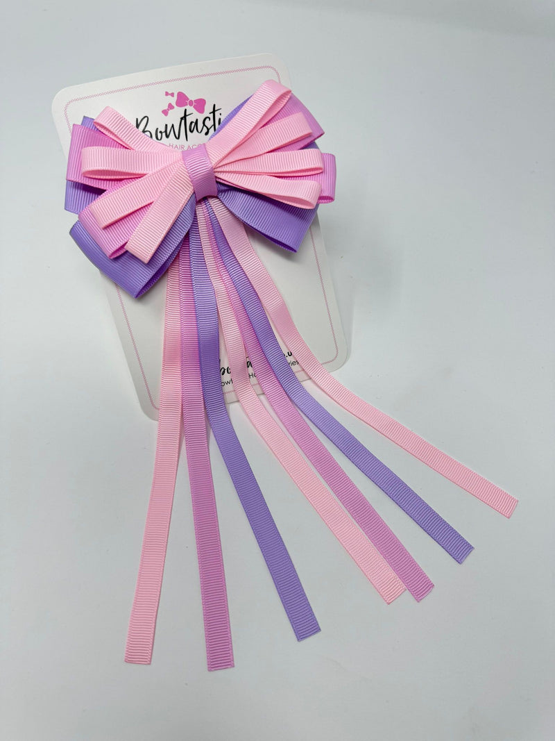4 Inch Streamer Tail Bow - Pearl Pink, Tulip & Light Orchid