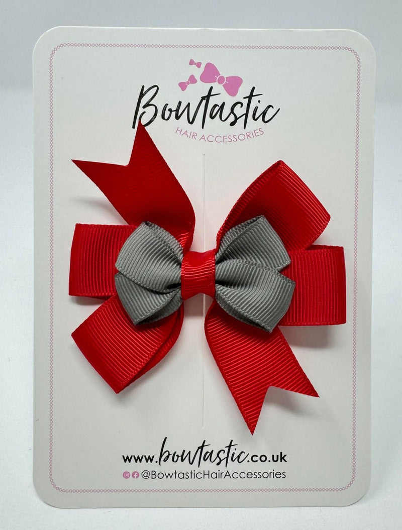 3 Inch 2 Layer Pinwheel Bow - Metal Grey & Red