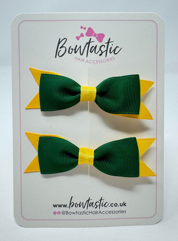 3 Inch Flat Bow - Forest Green & Yellow Gold - 2 Pack