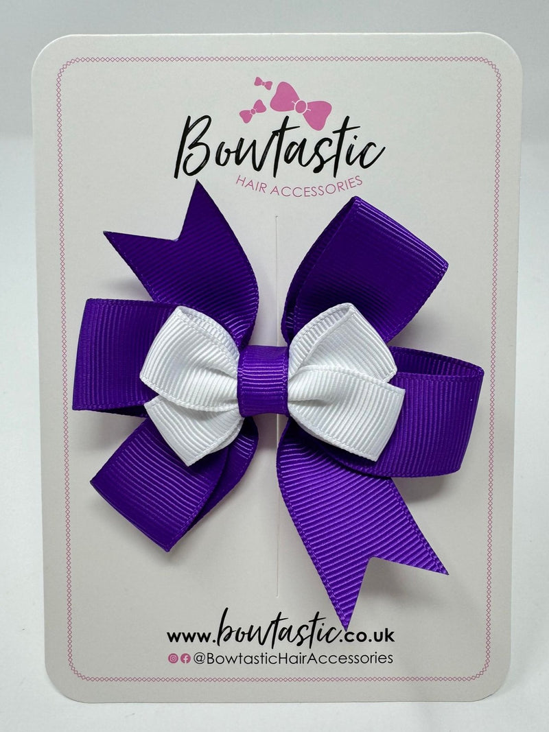 3 Inch 2 Layer Pinwheel Bow - Purple & White