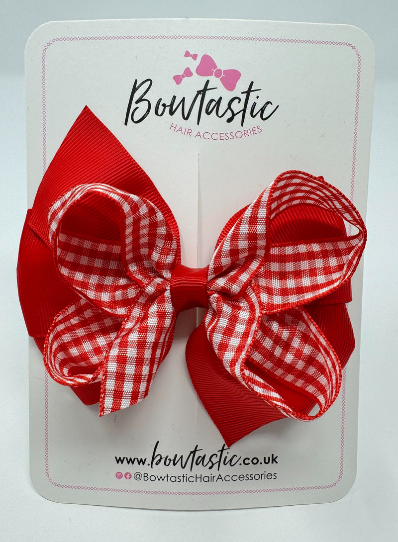 4 Inch Double Bow - Red & Red Gingham