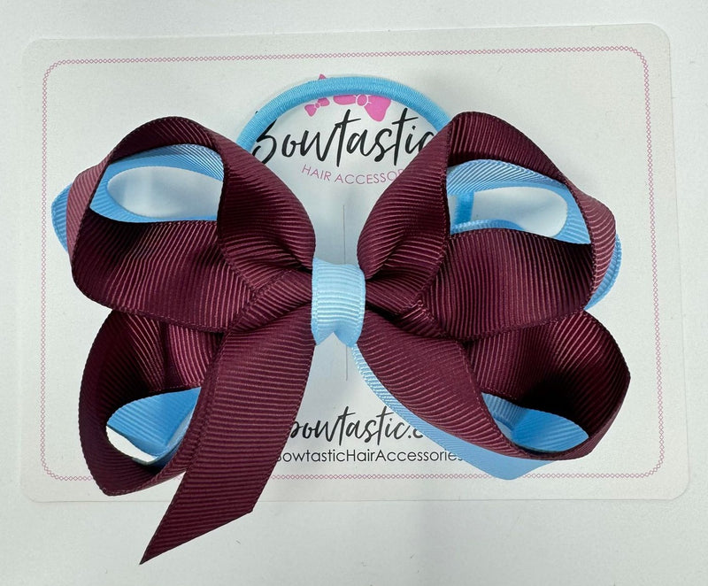 4 Inch 2 Layer Bow Bobble - Burgundy & Blue Topaz