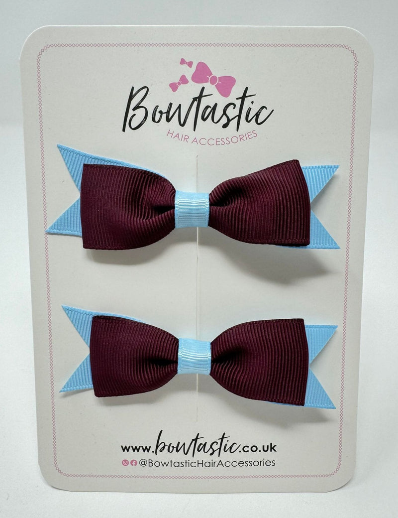 3 Inch Flat Bow - Burgundy & Blue Topaz - 2 Pack