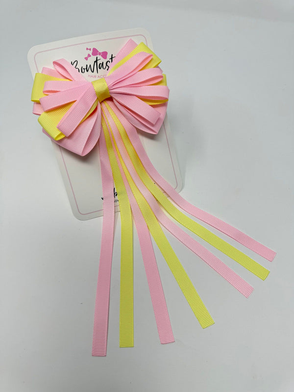 4 Inch Streamer Tail Bow - Baby Maize & Pearl Pink