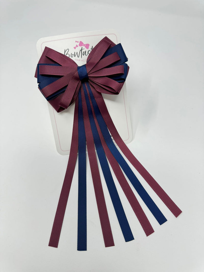 4 Inch Streamer Tail Bow - Burgundy & Navy