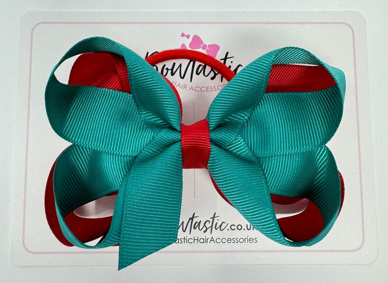 4 Inch 2 Layer Bow Bobble - Red & Jade Green